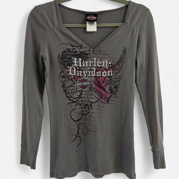 Harley Davidson Tops - Vintage Y2K 2000s Harley Davidson Motorcycles McBling Long Sleeve